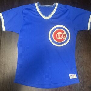 Vintage 80s Era Chicago Cubs Sand-Knit MLB Mesh Jersey Made in USA M